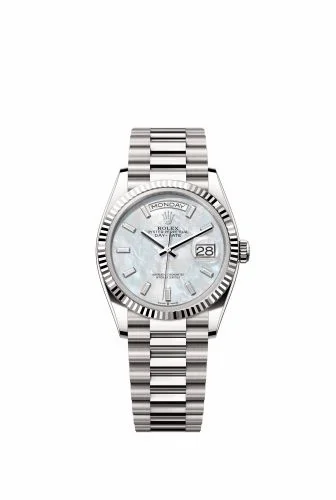 Rolex Day-Date 36 White Gold - Fluted / MOP - Baguette / President 128239-0065 (m128239-0065)